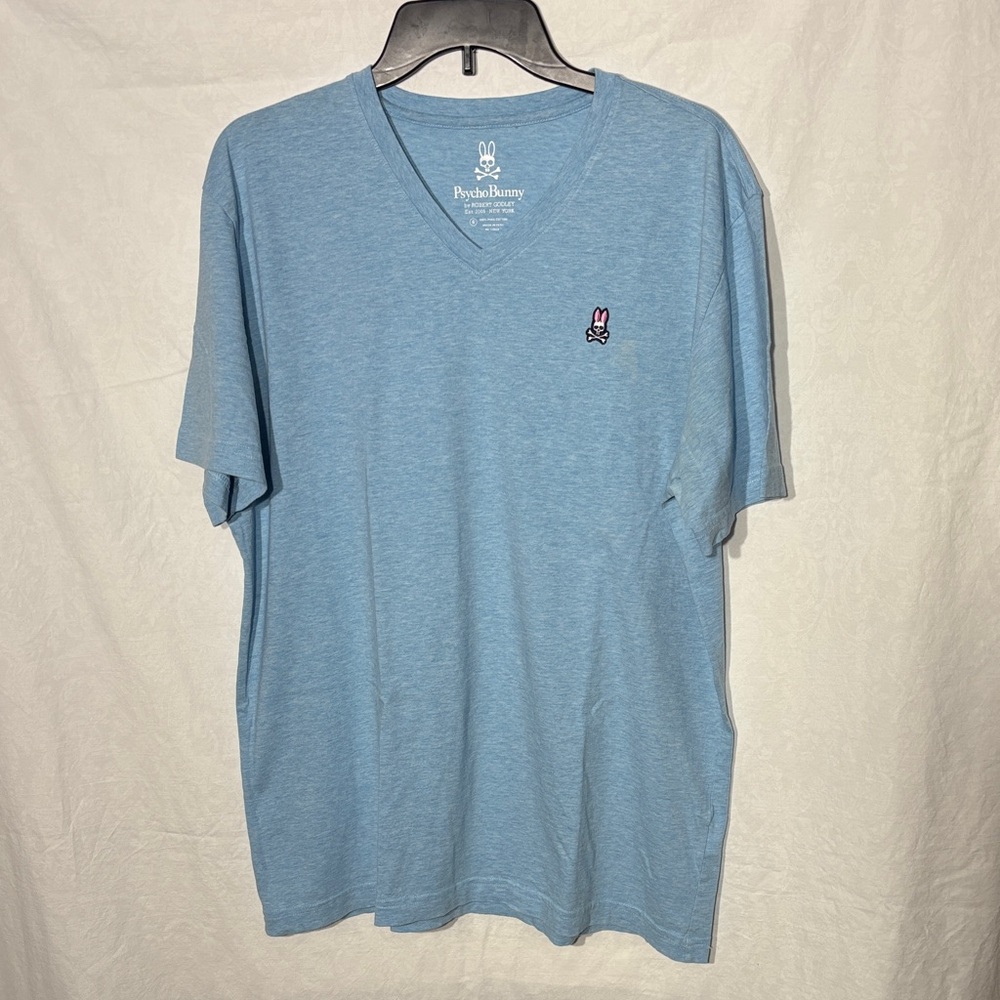 Psycho Bunny Men's Light Blue V-Neck Tee